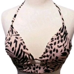 Shade & Shore Women's Plunge Front Longline Bikini Top Animal Print Size 34B